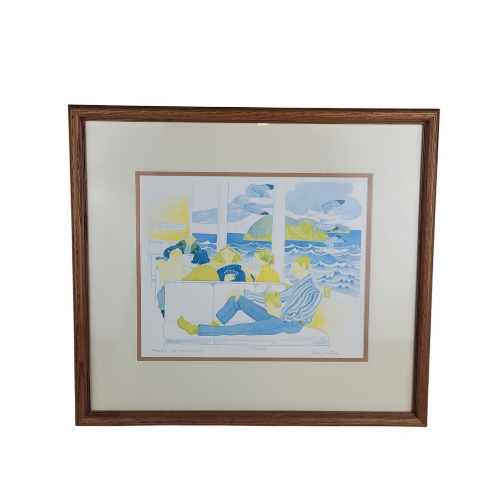 Rie Munoz Poker‎ on the Ferry Signed Numbered Lithograph 92/1250 Framed 1993 Art
